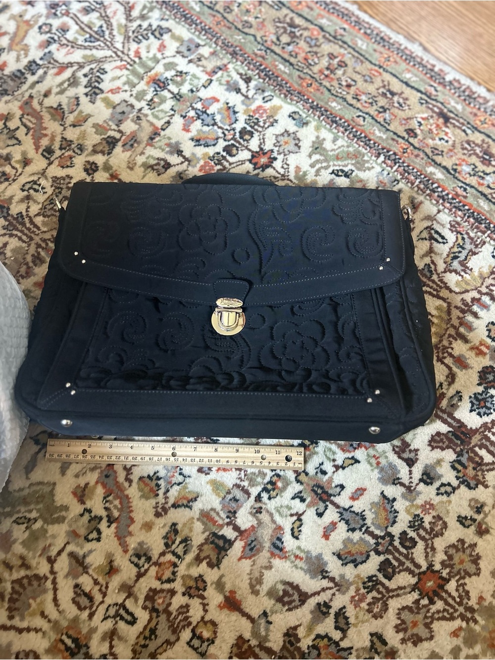 Vera Bradley Black Quilted Floral Satchel with Gold-Tone Clasp no strap